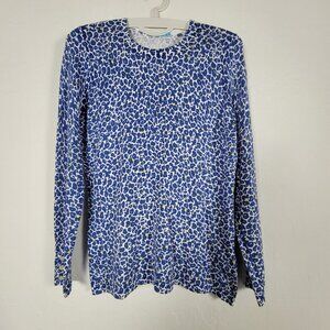 J. McLaughlin Womens Crew Neck Lenny Sweater Small Blue Floral Pullover Stretch